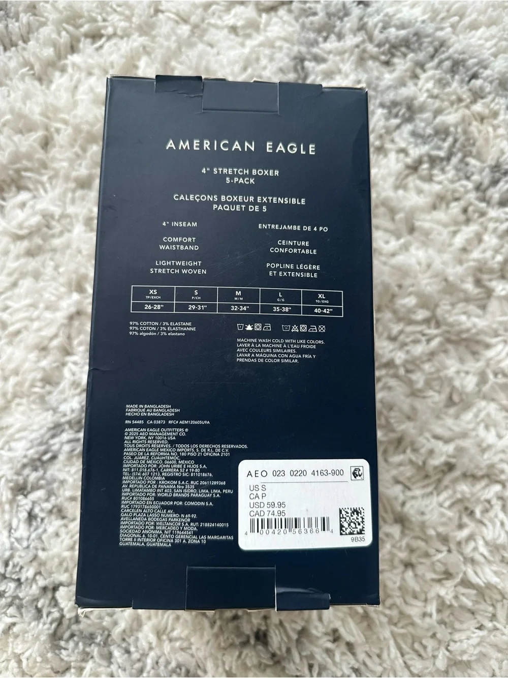AEO Men's Stretch Boxer Short 5-Pack size S
